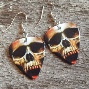 Guitar Pick Earrings - Skull